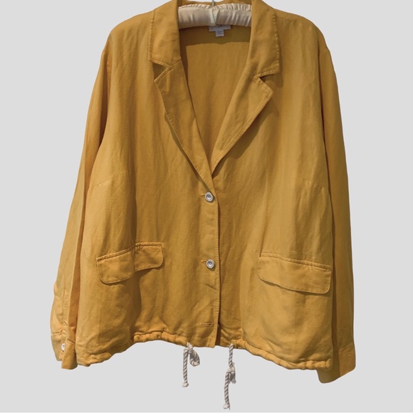 J. JILL YELLOW LINEN BLEND DRAWSTRING JACKET BUTTON FRONT WITH POCKETS - Picture 9 of 15
